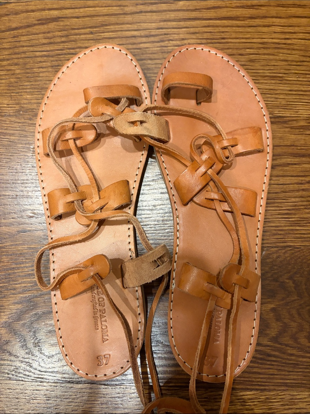 Women's Tan Leather Lace-Up Gladiator Grecian Sandals 37